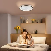 HOMCOM Ventilador de Techo con Iluminación RGB 6 Velocidades Motor Reversible y Control Remoto Potencia 48,5W Ø48x13 cm Blanco(m-9)