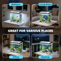 PawHut 28L Glass Aquarium Fish Tank with Filter, LED Lighting, for Betta, Guppy, Mini Parrot Fish, Shrimp, 38 x 26 x 39.5cm(m-8)
