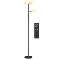 HOMCOM Lampada da Terra con 2 Punti Luce Regolabile a 4 Livelli, Temperatura 2700K-6500K e Telecomando, Nero(m-1)