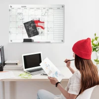 Vinsetto kalenderbord glasplaat met 4 glasclip markers gum aluminium pennenhouder magneetbord voor maandplanning magnetische weekplanner planbord wit 90 x 60 x 0,2 cm(m-8)