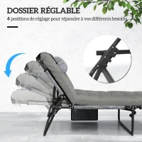 Outsunny Lot de 2 transats bains de soleil pliable avec dossier inclinable 4 positions - appui-tête et matelas épais(m-4)