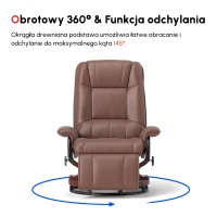 HOMCOM Fotel Relaksacyjny, 145° Regulowane Oparcie, Podnóżek, Skóra Ekologiczna, Obrotowy, do 120 kg, Brązowy(m-4)