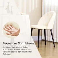 HOMCOM 2er-Set Esszimmerstühle im Skandi-Design, Küchenstühle, Samptoptik, Creme + Schwarz(m-4)