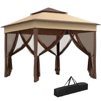 Outsunny 3 x 3(m) Pop Up Gazebo, Height Adjustable Instant Event Shelter with Netting and Carrying Bag, Beige(m-10)