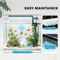 PawHut 28L Glass Aquarium Fish Tank with Filter, LED Lighting, for Betta, Guppy, Mini Parrot Fish, Shrimp, 38 x 26 x 39.5cm(m-4)