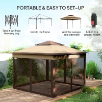 Outsunny 3 x 3(m) Pop Up Gazebo, Height Adjustable Instant Event Shelter with Netting and Carrying Bag, Beige(m-4)