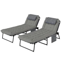 Outsunny Lot de 2 transats bains de soleil pliable avec dossier inclinable 4 positions - appui-tête et matelas épais(m-11)