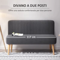 HOMCOM Divano 2 Posti Moderno in Tessuto Senza Braccioli, Divanetto da Salotto con Gambe in Legno, 117x56.5x77 cm, Grigio Scuro(m-4)