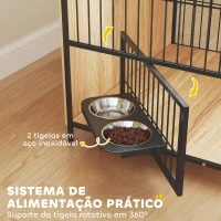 PawHut Gaiola para Cães Mesa Auxiliar Moderna com Suporte Giratório com 2 Tigelas para Cães Médios 80x56x76,5 cm Madeira e Preto(m-5)