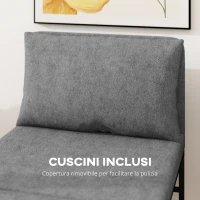 HOMCOM Poltrona Letto con Cuscino e Copertura Protettiva, in Tessuto Effetto Lino e Metallo, 66x70x74 cm, Grigio(m-8)