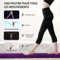 SPORTNOW Poutre gymnastique pliable 240 cm en velours, poutre d'équilibre avec fond antidérapant, pour enfants et adultes, violet(m-7)