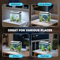 PawHut 13L Glass Aquarium Fish Tank with Filter, LED Lighting, for Betta, Guppy, Mini Parrot Fish, Shrimp, 29 x 20 x 30.5cm(m-8)