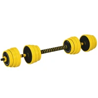 HOMCOM 25 kg Hantel & Langhantel,Einstellbare ergonomische 3-in-1 Hantelset,12 × Platten,2 × Kurze Stöcke,1 × Langer Stock,Gelb+Schwarz(m-12)