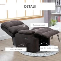 Homcom Fotoliu Relax Electric – Maro, Rabatabil cu Mecanism Ridicare(m-8)