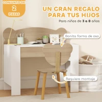 AIYAPLAY Escritorio Infantil con Silla en Forma de Osito con Cajón para Leer y Estudiar Mesa 80x41x74,5 cm y Silla 32,5x38x59 cm(m-7)