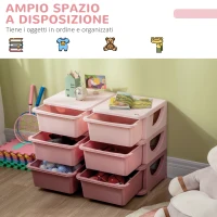HOMCOM Cassettiera 6 Cassetti per Bambini 3-6 Anni con Bordi Arrotondati, in PP Rosa, 75x37x56.5 cm(m-4)