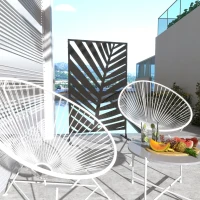 Outsunny Decorative Privacy Screen with Stand, 6.5FT Freestanding Metal Outdoor Divider, Decorative Privacy Panel with Expansion Screws for Garden Patio Pool Hot Tub, Banana Leaf Style, Black(m-2)