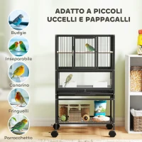 PawHut Gabbia per Uccelli con Ripiano Inferiore, Vassoio e Griglia Rimovibili, in Acciaio e PP, 48x46x83 cm, Nero(m-8)