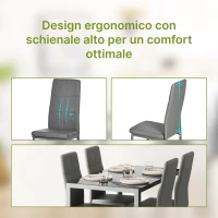 HOMCOM Set da Pranzo 5 Pezzi con 1 Tavolo da Pranzo e 4 Sedie Moderne in Similpelle, Metallo e Vetro Temperato, Grigio(m-7)