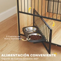 PawHut Jaula para Perros Mesa Auxiliar Moderna con Soporte Giratorio con 2 Tazones y 2 Puertas 80x56x76,5 cm Roble(m-5)