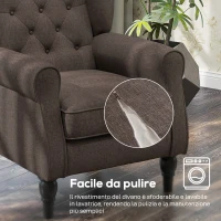 HOMCOM Poltrona per Salotto in Stile Francese con Seduta Imbottita e Cuscini, in Poliestere, 74x86x102 cm, Marrone(m-8)