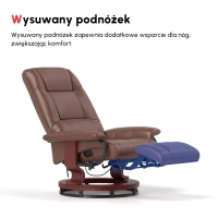 HOMCOM Fotel Relaksacyjny, 145° Regulowane Oparcie, Podnóżek, Skóra Ekologiczna, Obrotowy, do 120 kg, Brązowy(m-5)