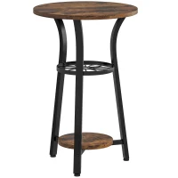 HOMCOM Small Round Side Table with 3 Storage Shelves - Rustic Brown(m-1)