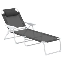 Outsunny Foldable Lounge Chair with 4-Level Adjustable Backrest & Headrest - Charcoal Grey(m-1)