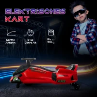 HOMCOM Elektrisches Go-Kart für Kinder, Gummiräder, 3-8 km/h, mit Lichtern und Musikfunktion, Rot(m-7)
