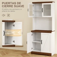 HOMCOM Alacena de Cocina Mueble Auxiliar con 2 Puertas de Vidrio y Baldas Ajustables 72x40x178 cm Blanco(m-6)