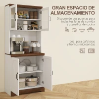 HOMCOM Alacena de Cocina Mueble Auxiliar con 2 Puertas de Vidrio y Baldas Ajustables 72x40x178 cm Blanco(m-4)