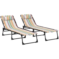 Outsunny Set of Two Folding Sun Loungers, with Four-Position Backs - Multicoloured(m-1)