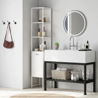 HOMCOM Tall Bathroom Cabinet with Open Shelves and Adjustable Shelf - White(m-2)