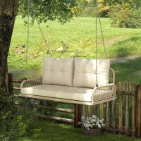 Outsunny Huśtawka Ogrodowa 2-osobowa z Rattanu z Poduszkami do 240 kg 115 x 66 x 44 cm Beżowa(m-10)