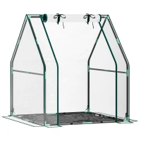 Outsunny Invernadero de Exterior con Puerta con Cremallera Base Impermeable y Marco de Acero 90x90x105 cm Transparente(m-1)
