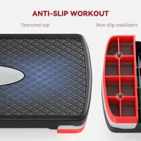 HOMCOM Aerobic Stepper, 2-Staps Hoogteverstelling, 68 x 29 x 15 cm, Zwart+Grijs+Rood(m-5)