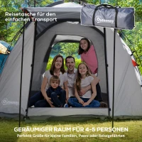 Outsunny Campingzelt für 4-5 Personen, zwei Innenräume, herausnehmbare Bodenmatte, grau, 4,90 x 2,50 x 1,85 m(m-5)