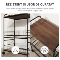 HOMCOM Carucior de Bucatarie Stil Industrial 4 Roti 2 Cosuri 4 Manere Maro(m-8)