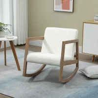 HOMCOM schommelstoel met houten frame, gestoffeerd, relaxstoel, fauteuil, woonkamerstoel, salon met gestoffeerde zitting, rubberhout, crème wit, 60 x 81 x 71 cm(m-10)
