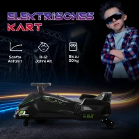 HOMCOM Elektrisches Go-Kart für Kinder, Gummiräder, 3-8 km/h, mit Lichtern und Musikfunktion, Schwarz(m-7)
