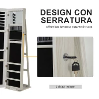 HOMCOM Specchio Portagioie a LED con 4 Scaffali e Spazi Portaoggetti, in Legno e Vetro, 15x15x61.75 cm, Bianco(m-6)