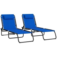 Outsunny Set of Two Folding Sun Loungers, with Four-Position Backs - Blue(m-1)