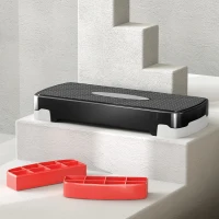 HOMCOM Aerobic Stepper, 2-Staps Hoogteverstelling, 68 x 29 x 15 cm, Zwart+Grijs+Rood(m-9)