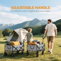 Outsunny Folding Pull Along Cart Cargo Wagon Trolley with Telescopic Handle - Dark Grey(m-5)