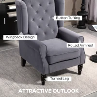HOMCOM Wingback Accent Chair, Retro Upholstered Button Tufted Occasional Chair for Living Room and Bedroom, Charcoal Grey(m-4)