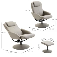 HOMCOM relaxstoel stoel tv-stoel met voetensteun stoel met armsteun 360° draaibaar gijs(m-3)