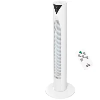 HOMCOM Ventilateur tour avec télécommande minuterie 12 heures mode veille 3 vitesses 31,5 x 31,5 x 96 cm blanc(m-11)