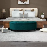 HOMCOM Pouf de Rangement Coffre 2 en 1 - Pouf capitonné Demi-Cercle - Pieds Bois hévéa Noir revêtement Velours vert(m-9)