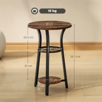 HOMCOM Small Round Side Table with 3 Storage Shelves - Rustic Brown(m-3)