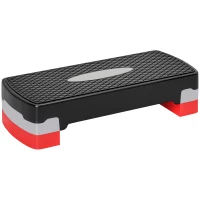 HOMCOM Aerobic Stepper, 2-Staps Hoogteverstelling, 68 x 29 x 15 cm, Zwart+Grijs+Rood(m-1)